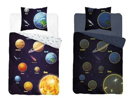 Detexpol Pościel świecąca w ciemności 140x200 Kosmos planety granatowa kolorowa 4639 A Fluo 35