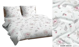 Karo Pościel bawełniana 140x200 biała szara różowa liście kwiatki 4303 B bawełna Max