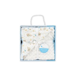 Interbaby Kocyk dziecięcy 80x110 Misie kremowy niebieski mikrofibra z tłoczonymi bąbelkami