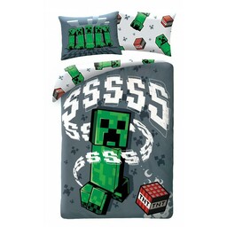 Halantex Pościel bawełniana 140x200 Minecraft gra szara zielona poszewka 70x90 1526BL Kids 12