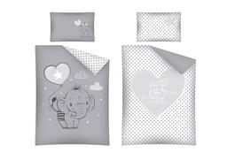 Detexpol Pościel bawełniana 100x135 Słonik 2930 B szara biała Lulumi balonik serduszko gwiazdki do łóżeczka dziecięca poszewka 40x60