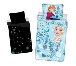Jerry Fabrics Pościel świecąca w ciemności 140x200 Frozen Anna Elsa Kraina Lodu bawełniana poszewka 70x90
