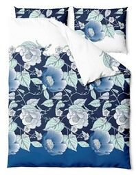 Zaratex Pościel bawełniana 160x200 Peonies kwiaty peonie granatowa chabrowa biała bawełna 2