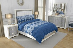 Zaratex Pościel bawełniana 160x200 Rainbow granatowa biała geometria Gold