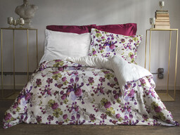 Darymex Pościel satynowa 160x200 Kalina kwiaty fioletowa kremowa Luxury Premium