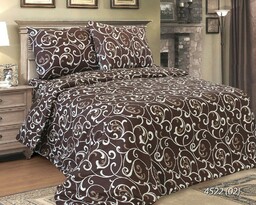 Luxury Pościel satynowa 160x200 4522/2 Gałązki brązowa kremowa