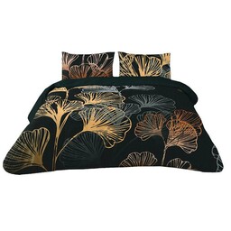 Matex Pościel satynowa 160x200 liście miłorzębu czarna złota Prestige 1