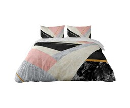 Matex Pościel satynowa 220x200 geometria kremowa pudrowa czarna Prestige 1