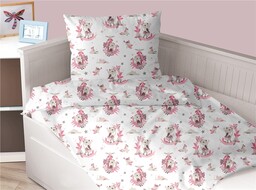 Greno Pościel bawełniana 100x140 Sky zwierzęta biała różowa dziecięca do łóżeczka Premium