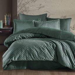 Darymex Pościel satynowa 220x200 Tula 1 zielona ciemna geometria żakardowa jednobarwna w pudełku Jacquard 23