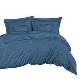 Darymex Pościel bambusowa 160x200 niebieska paski satyna bawełniana jednobarwna 2 poszewki 70x80 Bamboo 23