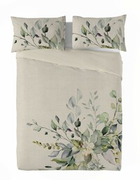Matex Pościel lniana 220x200 Linen 03 liście beżowa zielona w pudełku
