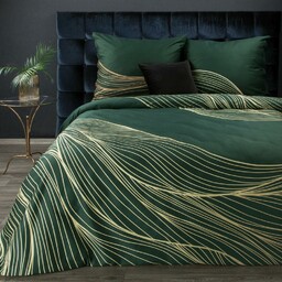 Eurofirany Pościel satynowa 160x200 Premium 3 zielona złota liście