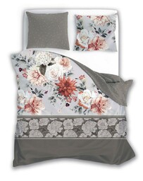 Faro Pościel satynowa 220x200 Pure Sateen 007 beżowa szara kwiaty