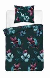 Detexpol Pościel satynowa 140x200 4769 A ciemna zielona kwiaty Home Satin 54