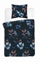 Detexpol Pościel satynowa 140x200 4769 B granatowa kwiaty Home Satin 54