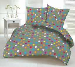 Karo Pościel z kory 160x200 wzór 030B szara kolorowe grochy na guziki 100% bawełna gruba