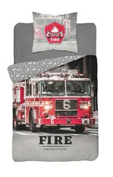 Detexpol Pościel bawełniana 160x200 Straż Pożarna 3629 A wóz strażacki szara czerwona 0173 Fire brigade protection młodzieżowa ochrona przeciwpożarowa Holland Collection