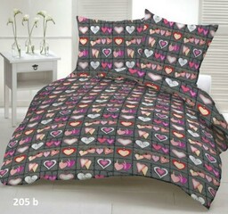 Karo Pościel z kory 160x200 szara serca fioletowe 205B
