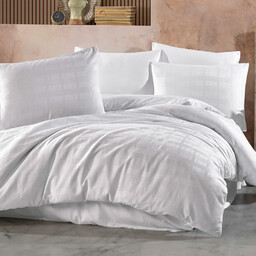 Darymex Pościel satynowa 180x200 Marsela biała kratka jednobarwna adamaszkowa