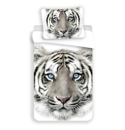 Jerry Fabrics Pościel bawełniana 140x200 Tygrys biały 8088 Tiger white poszewka 70x90