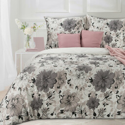 Eurofirany Pościel satynowa 220x200 Spring 09 Kwiaty biała szara