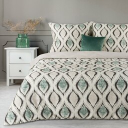 Eurofirany Pościel satynowa 220x200 Spring 12 Geometria kremowa zielona