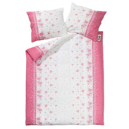 Karo Pościel z kory 140x200 wzór 137/1 Kwiatki Różowo-Białe na guziki 100% bawełna gruba