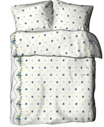 Karo Pościel z kory 200x220 wzór 002B Bordiura Biało-Niebieska na guziki 100% bawełna gruba