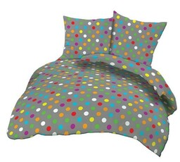 Karo Pościel z kory 200x220 030B szara groszki kolorowe guziki 100% bawełna