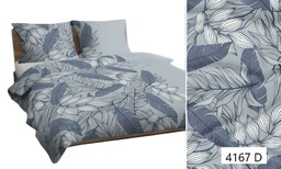 Karo Pościel bawełniana 140x200 szara granatowa liście 4167 D bawełna Max