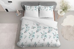 Detexpol Pościel satynowa 220x200 Kwiaty biała miętowa 4054 A Home Satin 124