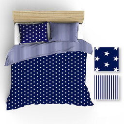 Extrapościel Pościel bawełniana 150x200 R006 biała granatowa gwiazdki paski 51N 52N 1 poszewka 50x60