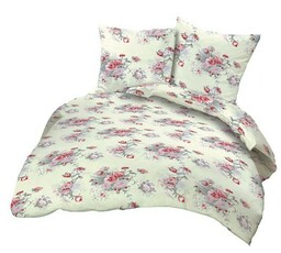 Karo Pościel z kory 180x200 124/1 kremowa różyczki czerwone na guziki bawełniana