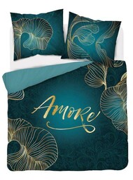 Detexpol Pościel bawełniana 160x200 Amore turkusowa złota liście 4327 A Holland 29
