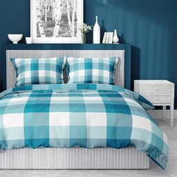 Detexpol Pościel bawełniana 220x200 kratka 3652 B turkusowa morska Bawełna 1