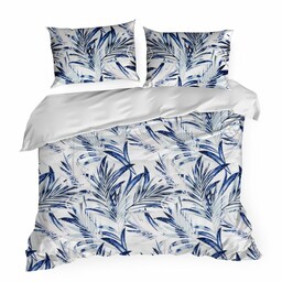 Design 91 Pościel z mikrofibry 220x200 Alana biała niebieska liście D91 A