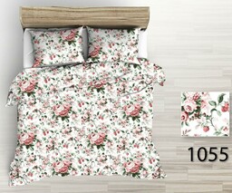 Karo Pościel z kory 180x200 biała bordowa peonie kwiaty 1055 zapinana na guziki 100% bawełna