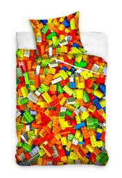 Carbotex Pościel bawełniana 160x200 Klocki Lego kolorowa z jedną poszewką 70x80 C24