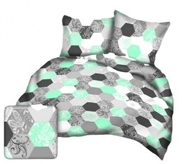 Karo Pościel z kory 180x200 szara miętowa heksagony A978_3 Kora 23