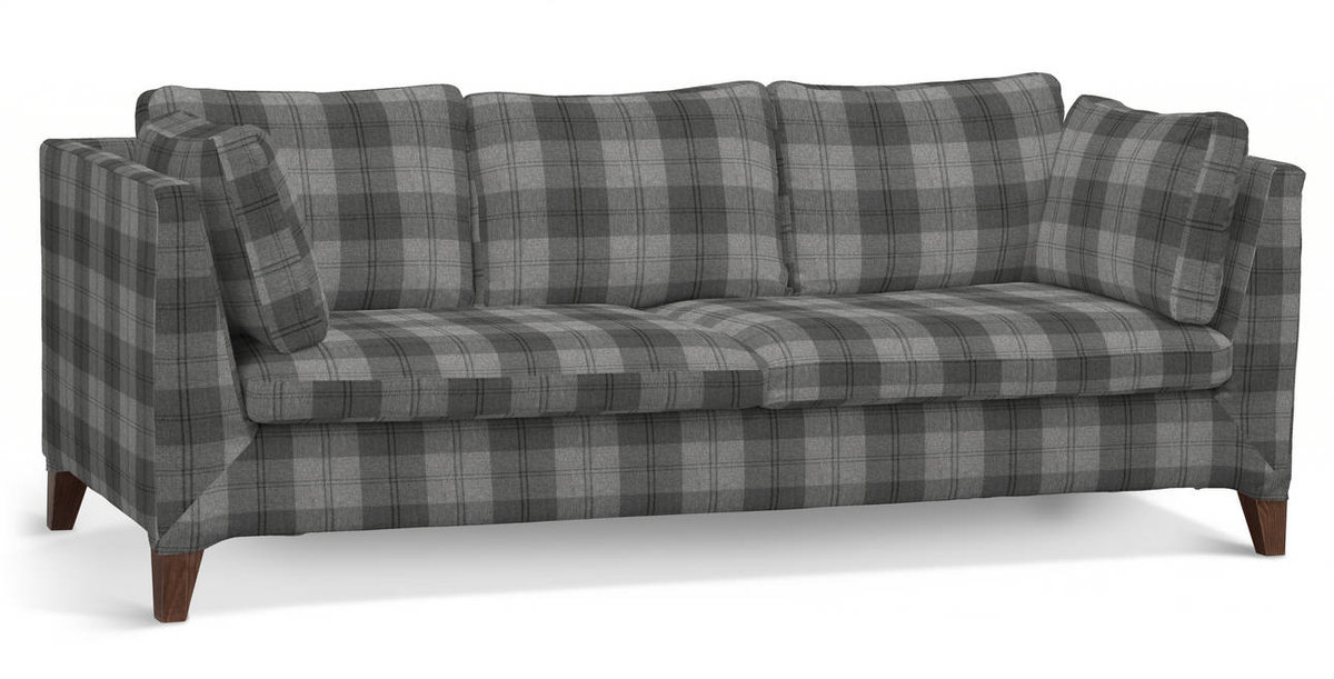 Pokrowiec na sofę Stockholm 3-osobową, krata szaro-grafitowa, sofa Stockholm 3-osobowa, Edinburgh