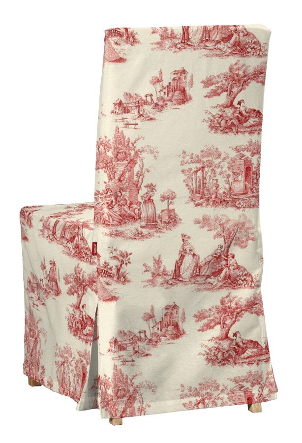 Pokrowiec na krzesło Henriksdal długi, tło ecru, czerwone postacie, krzesło Henriksdal, Avinon