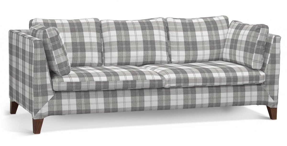 Pokrowiec na sofę Stockholm 3-osobową, krata szaro-biała, sofa Stockholm 3-osobowa, Edinburgh