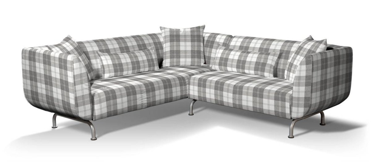 Pokrowiec na sofę narożną 3+2 Strömstad, krata szaro-biała, Sofa narożna 3+2 Stromstad, Edinburgh