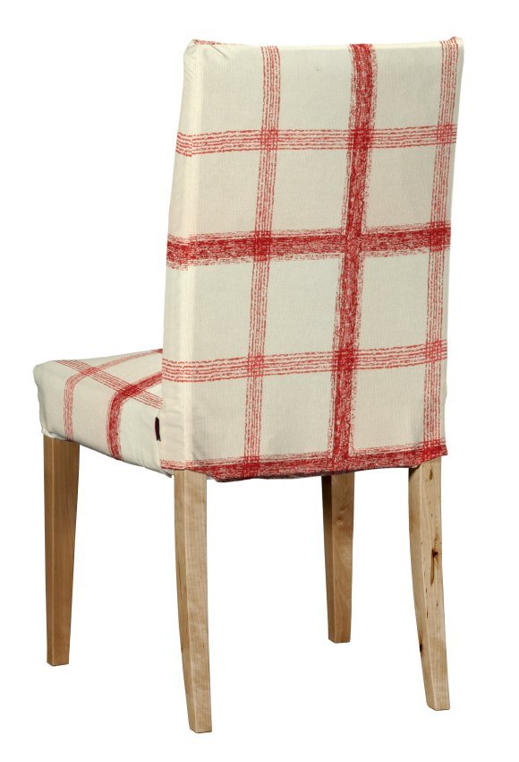 Pokrowiec na krzesło Henriksdal krótki, ecru tło, czerwona kratka, krzesło Henriksdal, Avinon
