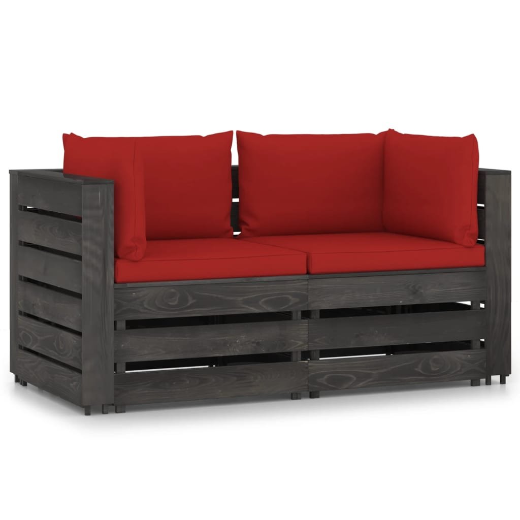 Sofa ogrodowa drewniana 2-osobowa, czerwona, 69x70