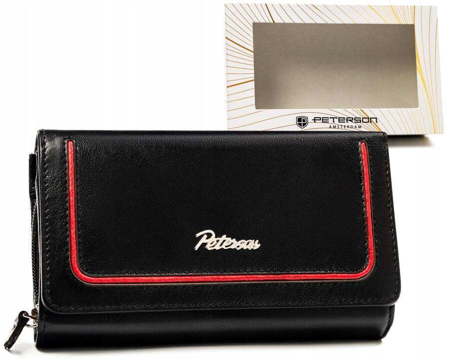 Duży, skórzany portfel damski na zatrzask i suwak - Peterson