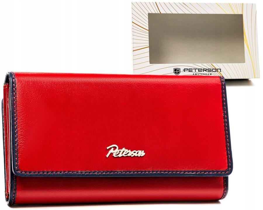 Pojemny, skórzany portfel damski na zatrzask i suwak - Peterson