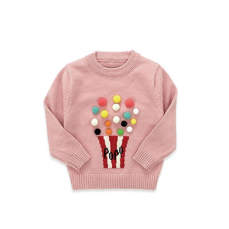 Slowmoose Długi rękaw, pompon design-ciepły wełniany sweter z dzianiny Różowy 3M