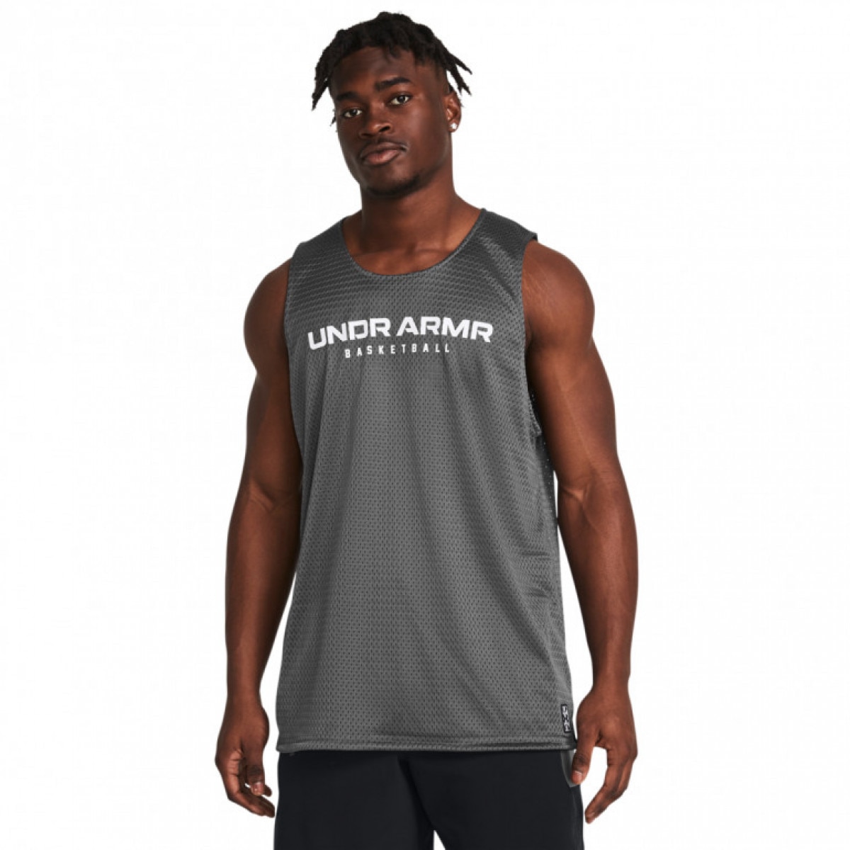 Męski top do koszykówki dwustronny Under Armour Baseline Reversible Tank - szary/czarny - UNDER ARMOUR